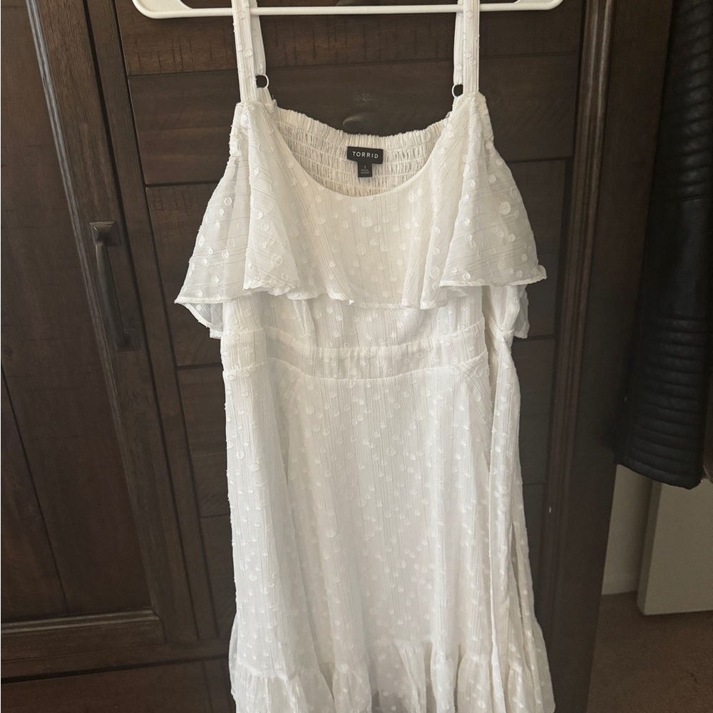 Torrid Strapless White Dress with Ruffles